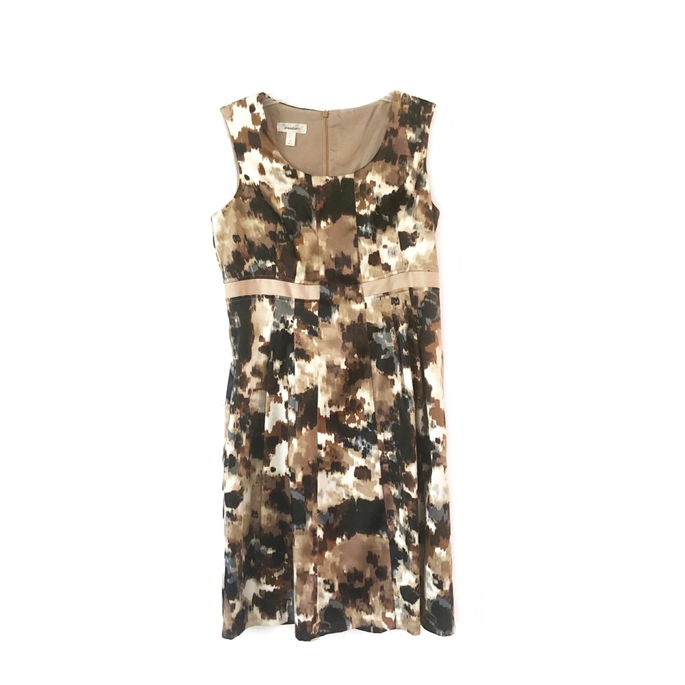 Dressbarn Brown Watercolor Pleated Sleeveless Sheath Mini Casual Dress 12